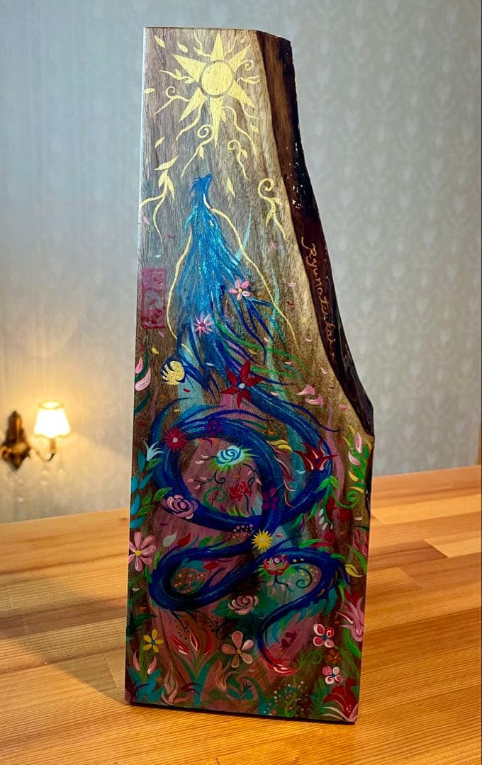 開運絵画 煌びやかな花龍 一点物 アクリル画 龍神 置き物 龍ノツカイ