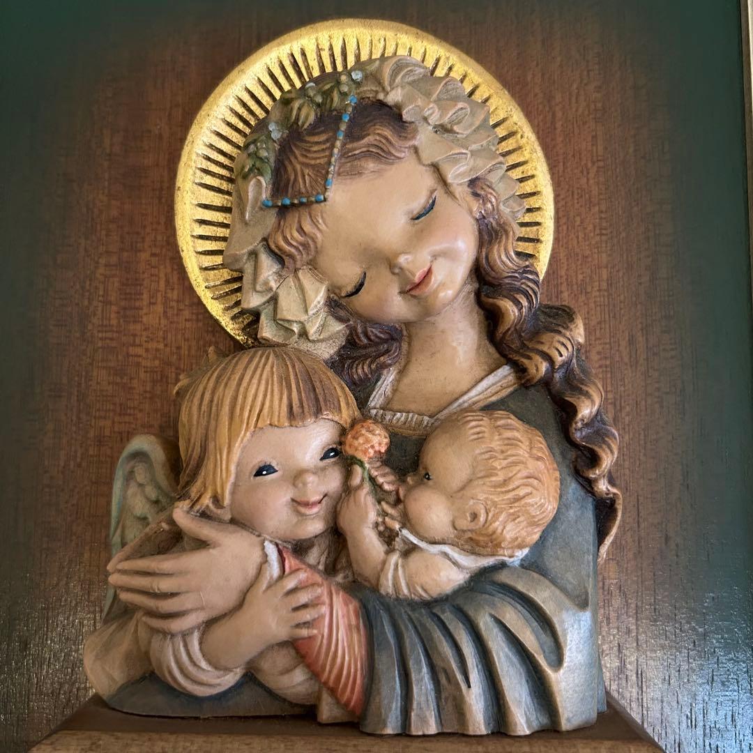稀【聖母子と天使の壁掛け】ANRI アンリ人形 アンリ木彫り 母の日