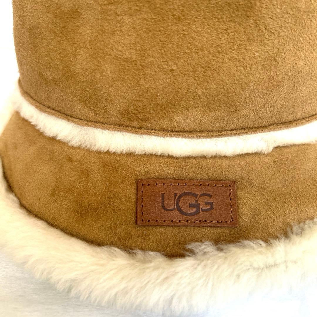 美品☆UGG ムートンハット帽子アグ バケハ シープスキンチェスナットの