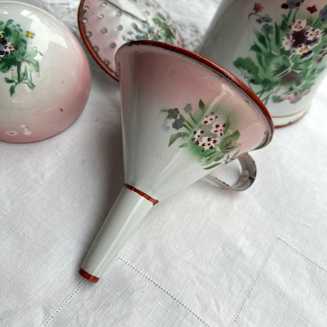 フランスアンティーク japy 忘れな草のホーローウェディングセット