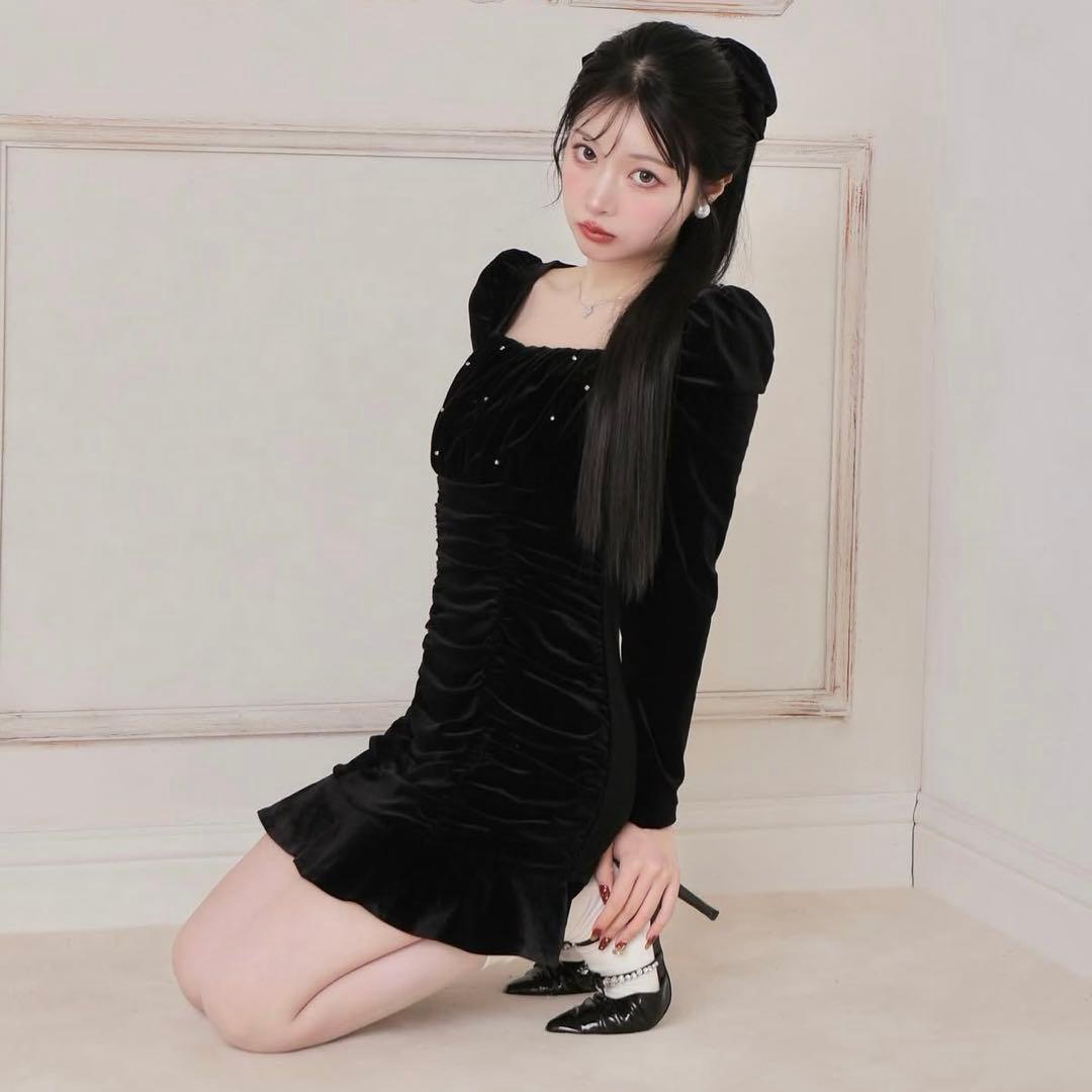 M me eme ベロアドレープミニドレス M me eme エムミーエメ/ベロアドレープミニドレス - メルカリ