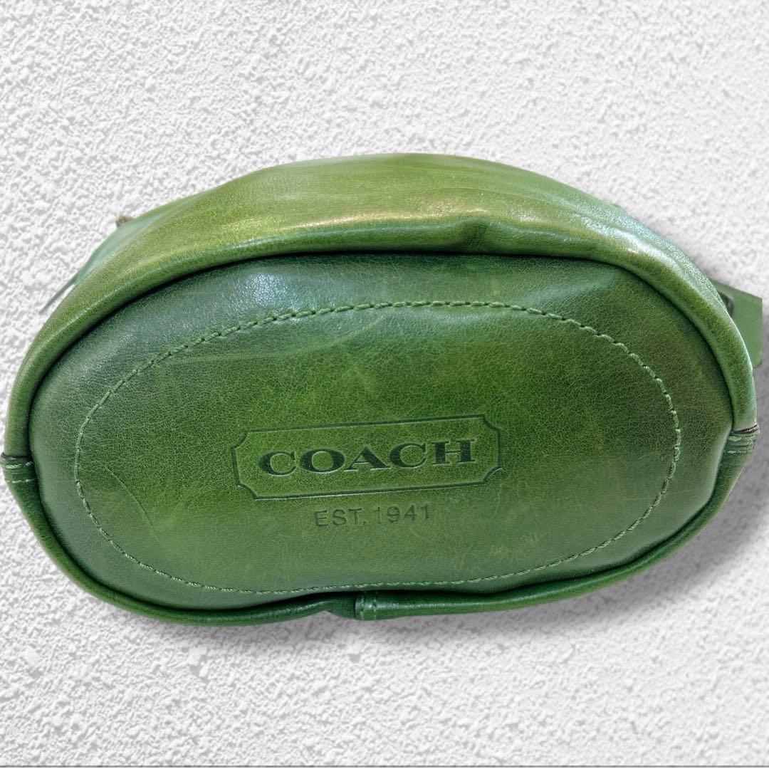 希少色】コーチ 2wayバケツ型 オールレザー ショルダーバッグ グリーン