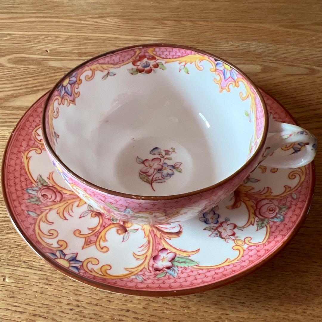 フランスサルグミンヌ窯、Mintonパターン148 ティーカップ＆ソーサー フランス/サルグミンヌ(SARREGUEMINES)MINTON（ミントン）#215ティー