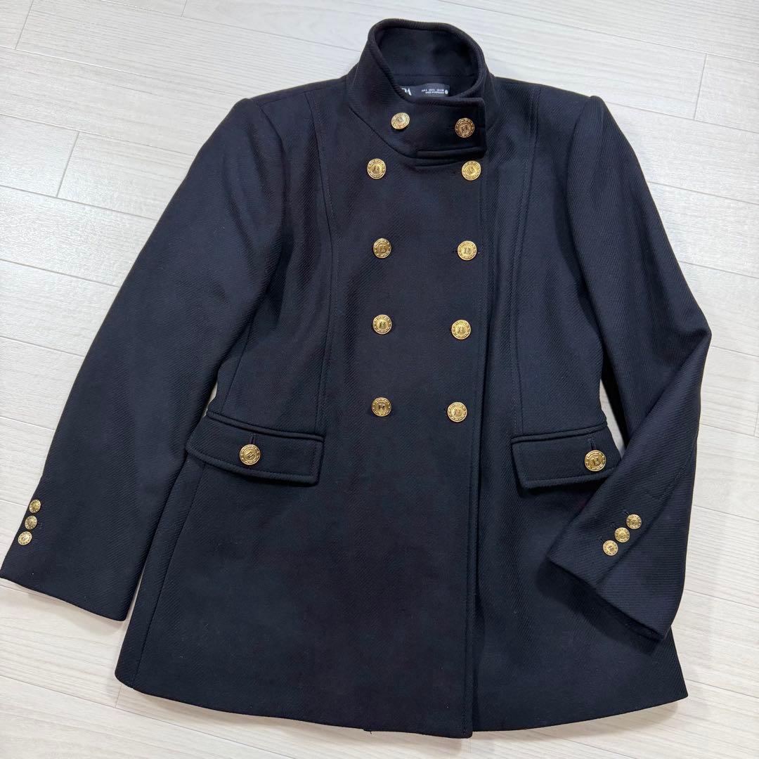 極美品 ZARA 大きい L マンテコ ナポレオン 金ボタン ダブル ブラック 極美品✨ZARA×MANTECO ナポレオンコート 金ボタン ダブル Sサイズ