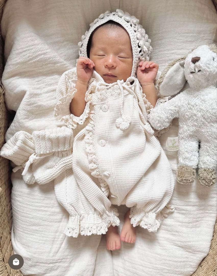 ciel de bébé ワッフル退院着　ボンネット monbebe / handmade cotton bonnet (新生児から) – ciel de bébé