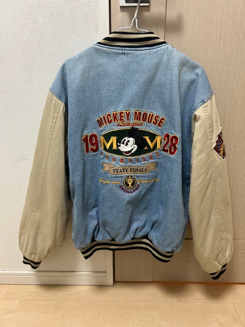 90s Disney デニムスタジャン ミッキー 両面刺繍 y2k