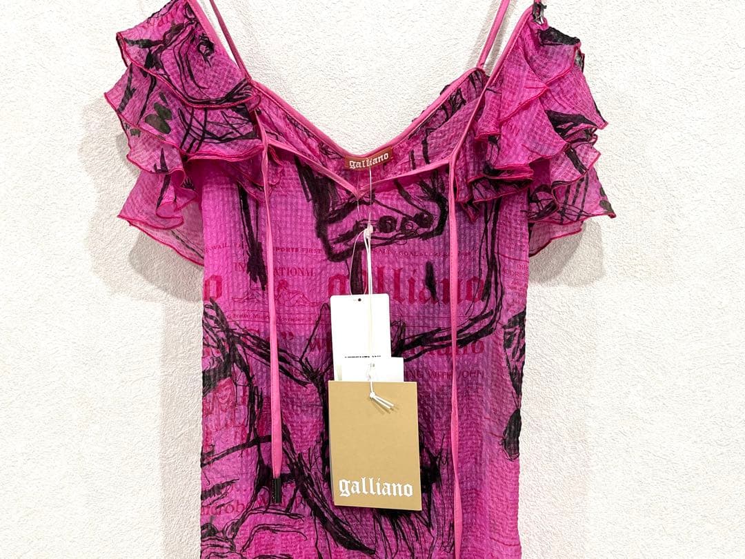 h832 新品 希少 ジョンガリアーノ プリント フリル キャミソール イタリア