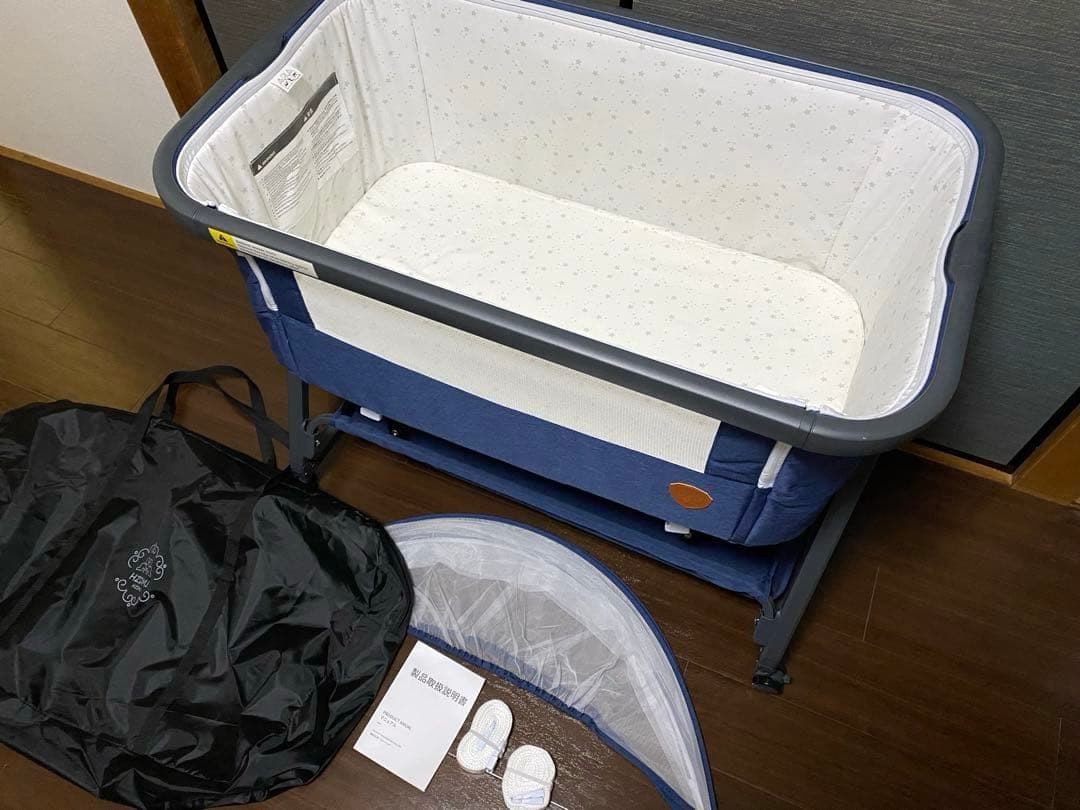HZDMJ ベビーベッド 紺色 持ち運び 折りたたみ