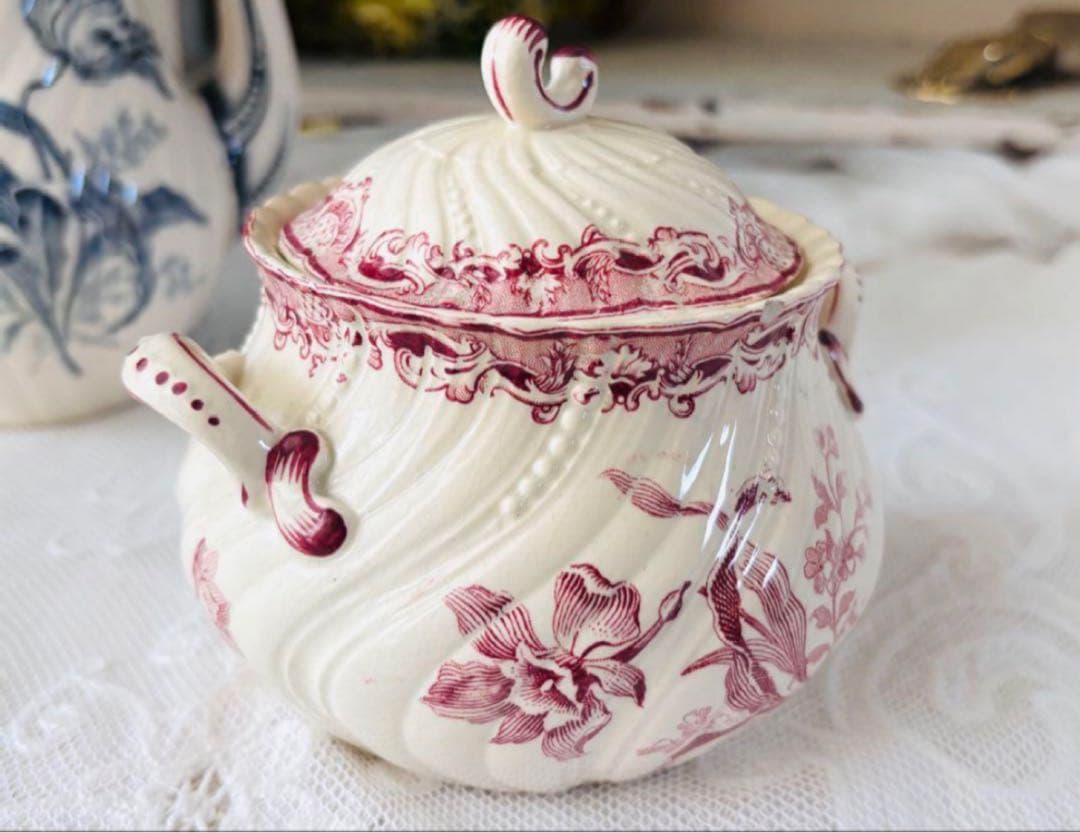 希少　サルグミンヌ シュガーポット シュクリエ 花柄 フランスアンティーク フランスアンティーク サルグミンヌ オベルネ シュガーポット
