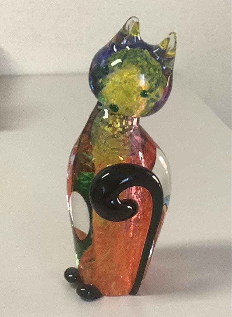 (美品)Murano glass ムラーノガラス　猫の置物職人サイン入り(底) 美品)Murano glass ムラーノガラス 猫の置物職人サイン入り(底) 美品