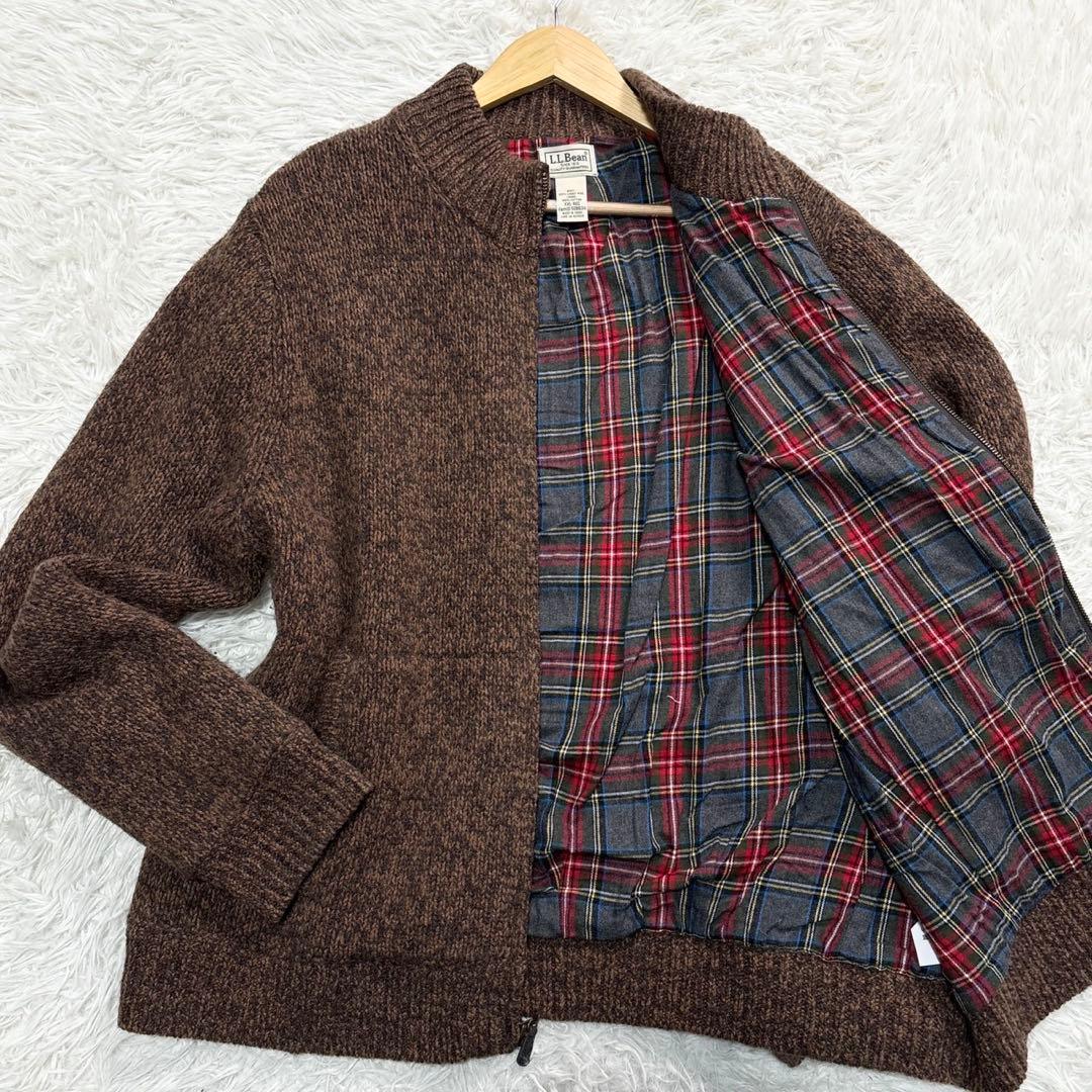 エルエルビーン ドライバーズニット ジャケット チェック総柄 XXL リブ 茶 L.L.Bean（エルエルビーン） コート アウター マウンテン・パイル
