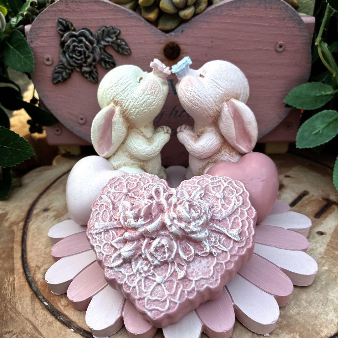 ☆恋するうさぎ☆5点セット☆うさぎオブジェ☆モルタルオブジェ