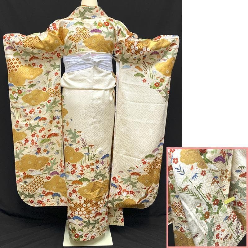 破格セール！】410z20〇振袖 古典柄 地紋 金駒刺繍 松竹梅〇成人式結婚