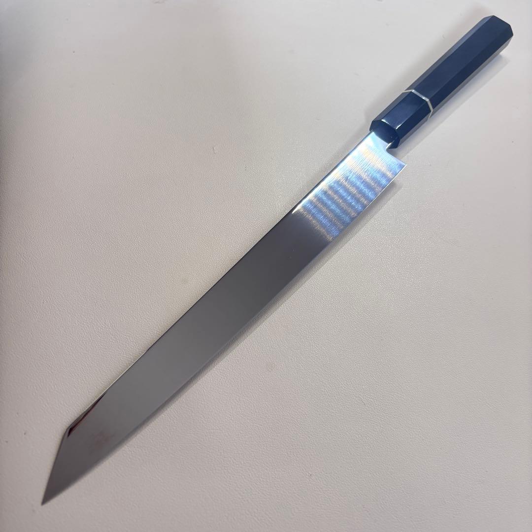 270mm 切付柳刃包丁 鏡面 黒檀黒水牛八角柄 刺身包丁 【全鋼】'