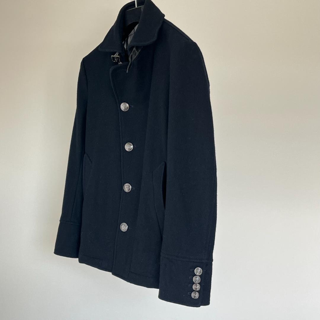 バーバリーブラックレーベル/Pコート/銀ボタン/裏地ノバチェック