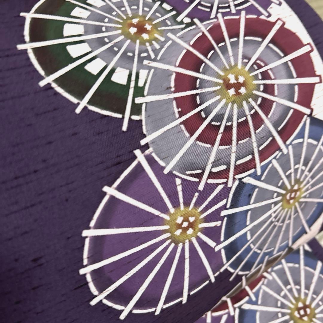 正絹　紬　袋帯《型染め　和傘》