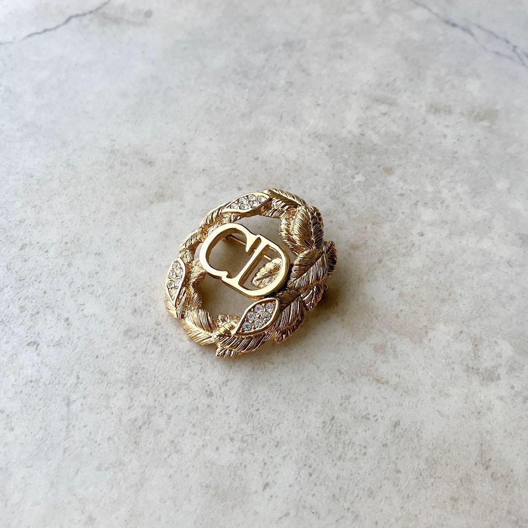 Christian Dior ヴィンテージ CDロゴ ゴールド リーフ ブローチ CHRISTIAN DIOR Vintage DIOR CD Logo Gold Brooch C.1980s