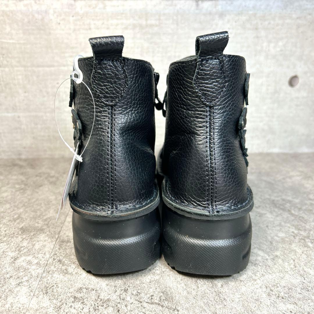 新品【JSハートレーベル 】レザーショートブーツ/花/ジップ/厚底