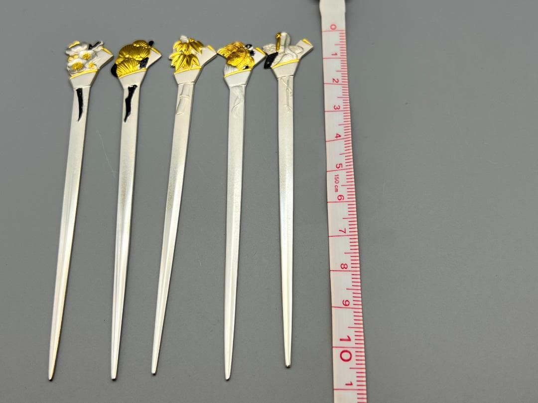 SILVER925 刻印 銀製 菓子楊枝 5本セット 鶴と亀 梅と竹 重量29g