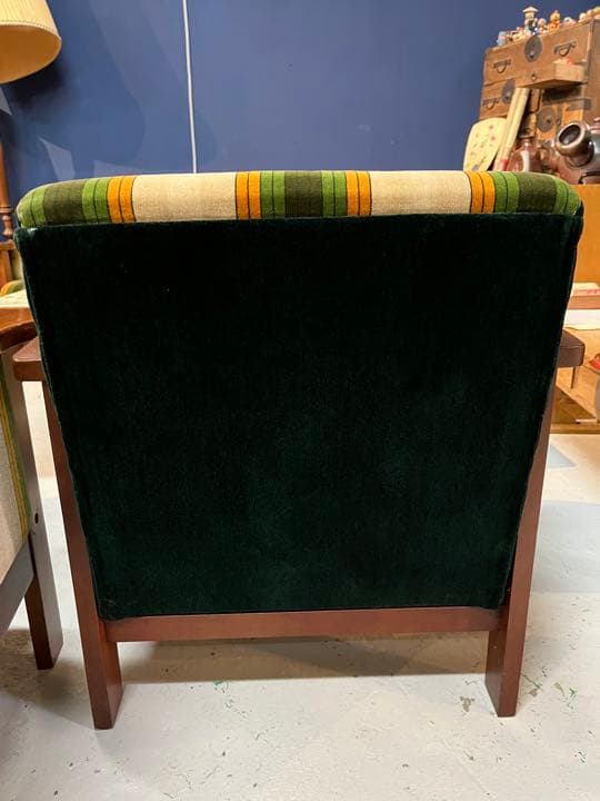 レトロ/モケットソファー/一人掛け/ストライプ/当時もの モケット