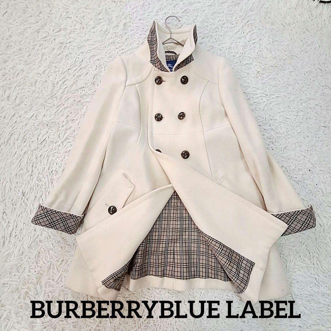 バーバリー・ブルーレーベル 裏ノバチェック コート アイボリー S 美品】バーバリーブルーレーベル BURBERRY トレンチコート ノバ