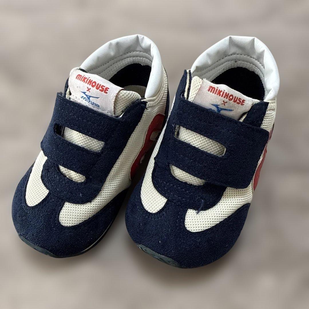 ミキハウス×MIZUNO コラボスニーカー 13.5cm ネイビー/ベージュ - メルカリ