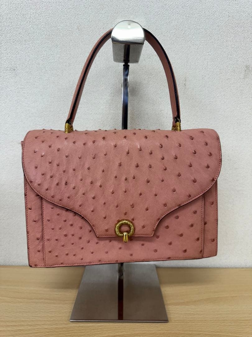 未使用 ハマノ HAMANO 濱野 ハンドバッグ オーストリッチ ピンク