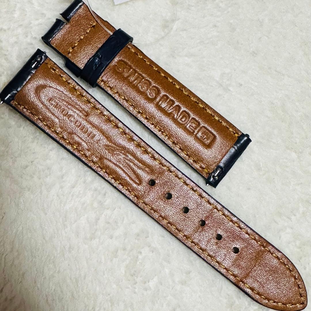 3027#20mm-18mmミッドナイトブルー☆スイス製☆本物クロコダイルベルト