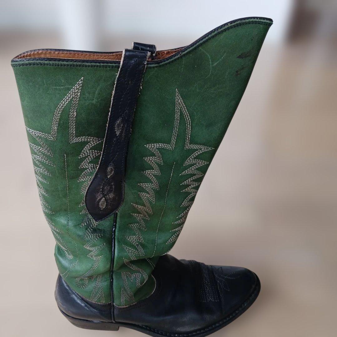 イタリア製　ウエスタンブーツ 緑と黒 レザー　サイズ38(24～24.5cm)