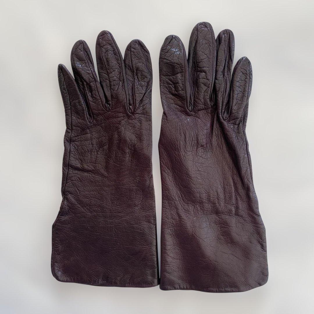 イタリア セルモネータ レザーグローブ 革手袋 ダークブラウン シルク