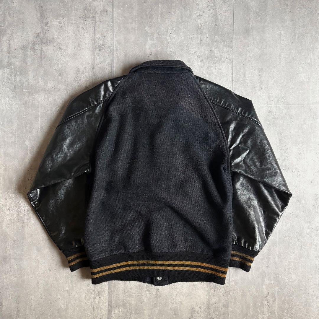 90s vintage】レザースタジャン 本革 Gワッペン ブラック 短丈 - メルカリ