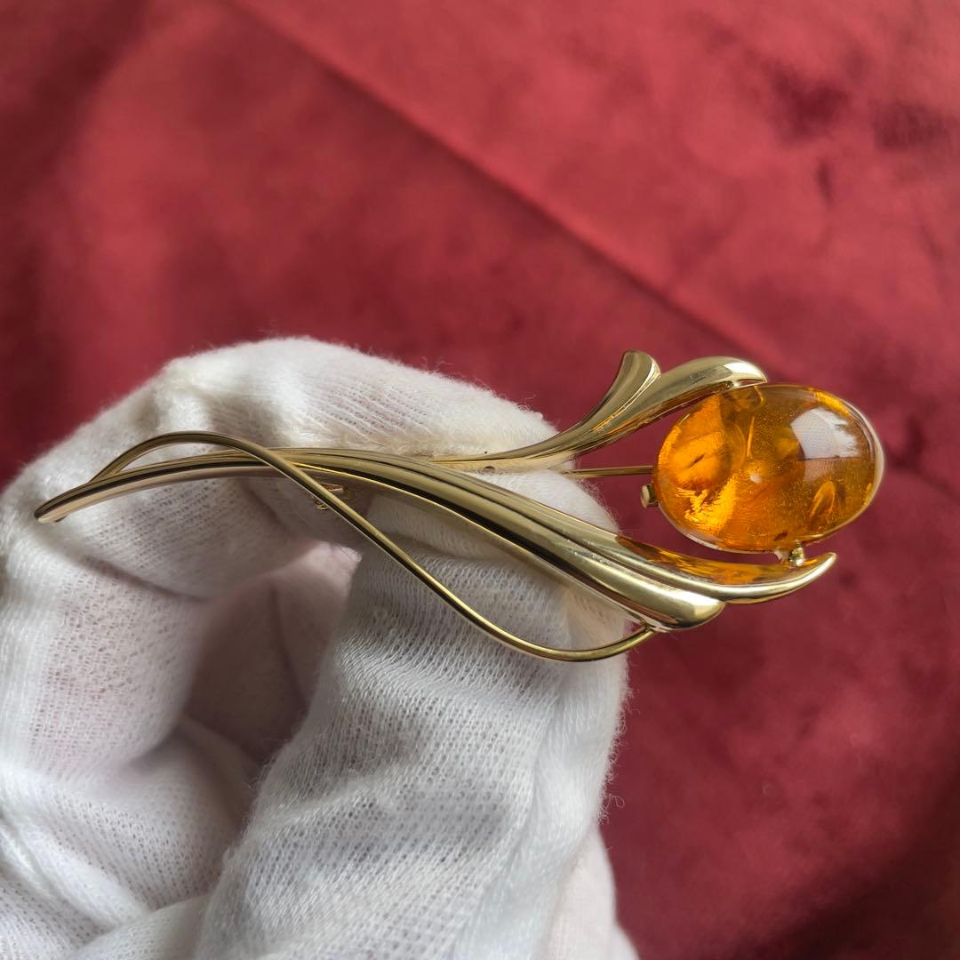 26】アンバーブローチ 琥珀 シンプル ヴィンテージ - メルカリ