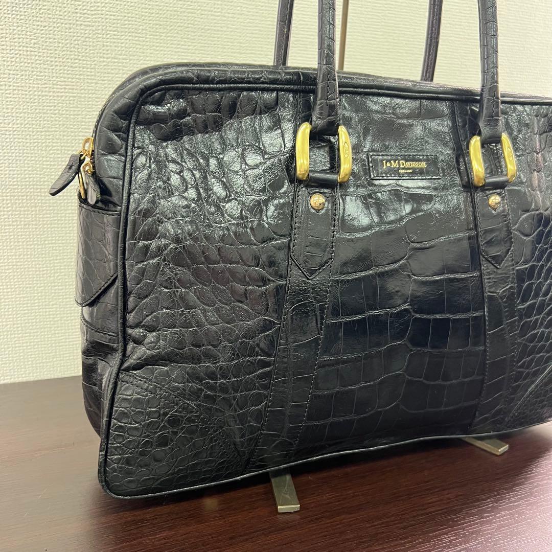⭐️定価25万 J&M Davidson クロコ型押しビジネスバッグ ブラック