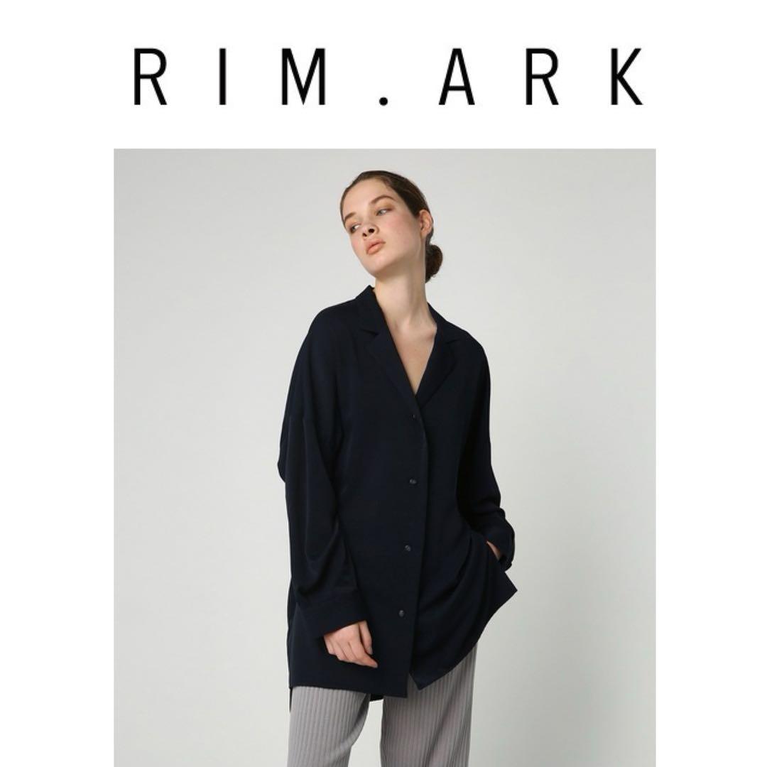 RIM.ARK リムアーク ロングライトシャツジャケット　ネイビー RIM.ARK ブラウス シャツ Open collar slim SH JK オープンカラー
