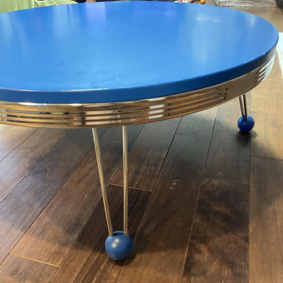 人気✨️青色 アメリカン レトロ 丸型ダイニングテーブル 76×76×31.5cm