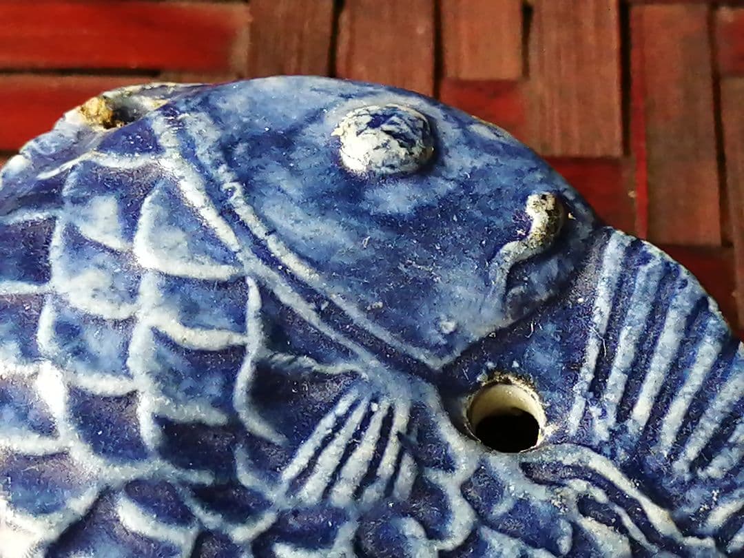 骨董 李朝 鯛型水滴書道具