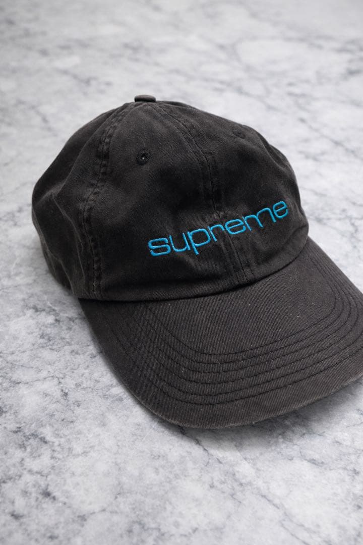 Supreme キャップ ブラック ターコイズ刺繍ロゴ 正規品 中古 使用感