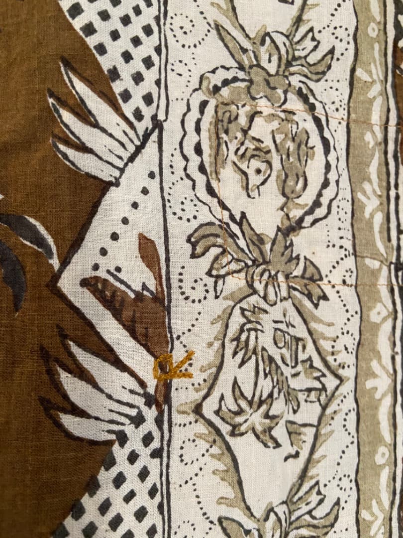 45R 更紗ブロックプリントの908オーシャンちび衿プルシャツ