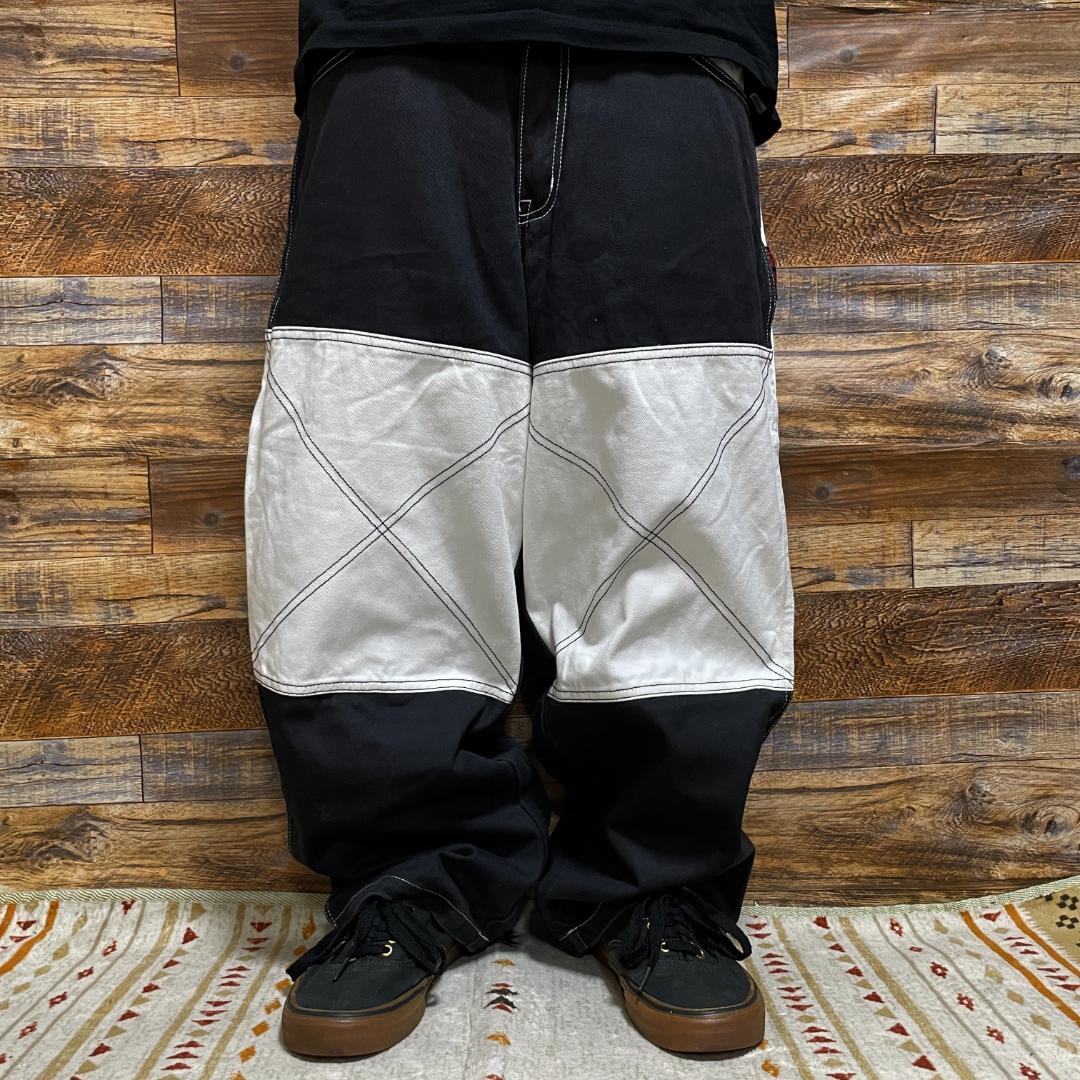 ドッグタウンバギーデニム白黒極太w31刺繍b系ストリートブラックデニム