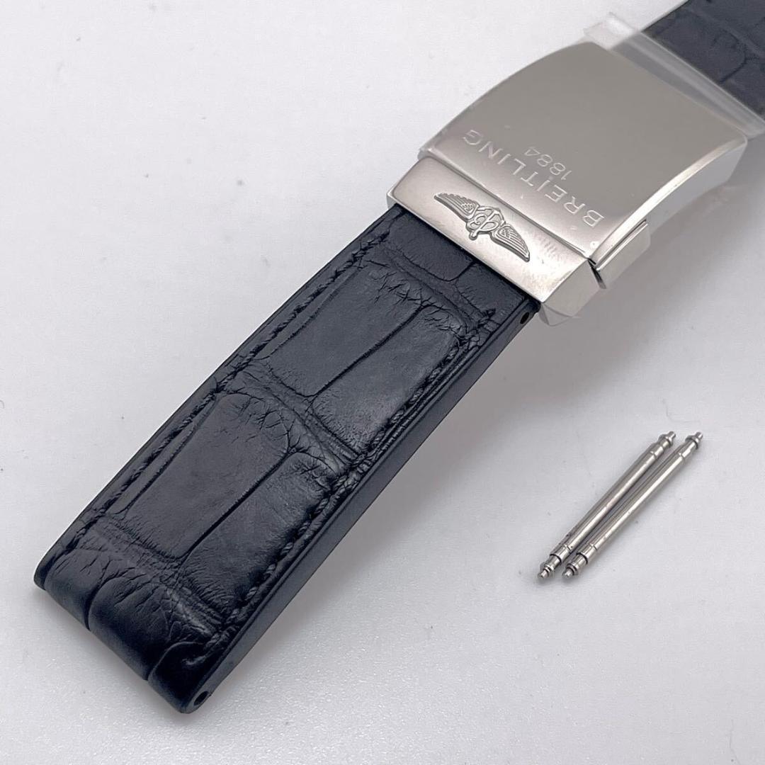 激レア】ブライトリング クロコラバー ベルト Dバックル 22-20 黒 鏡面