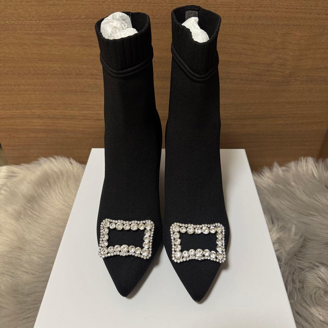 限定値下げ中 極美品 diana ビジューバックル付きニットブーツ 23.5cm