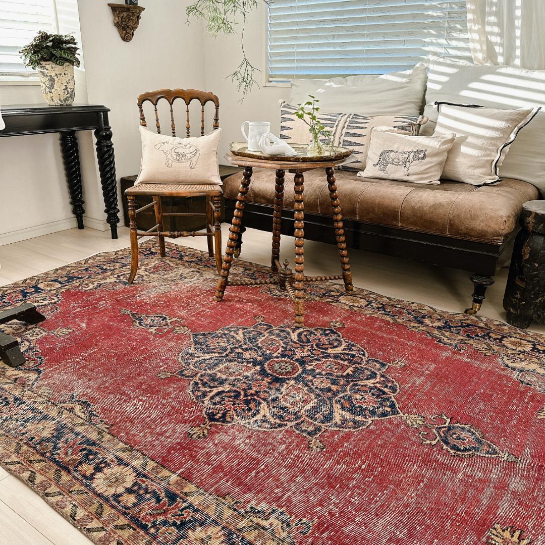 トルコ ヴィンテージラグ A123 超大判 ダークレッド ネイビー