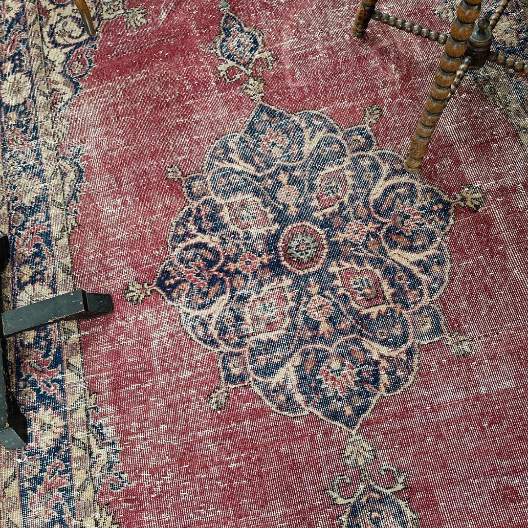 トルコ ヴィンテージラグ A123 超大判 ダークレッド ネイビー