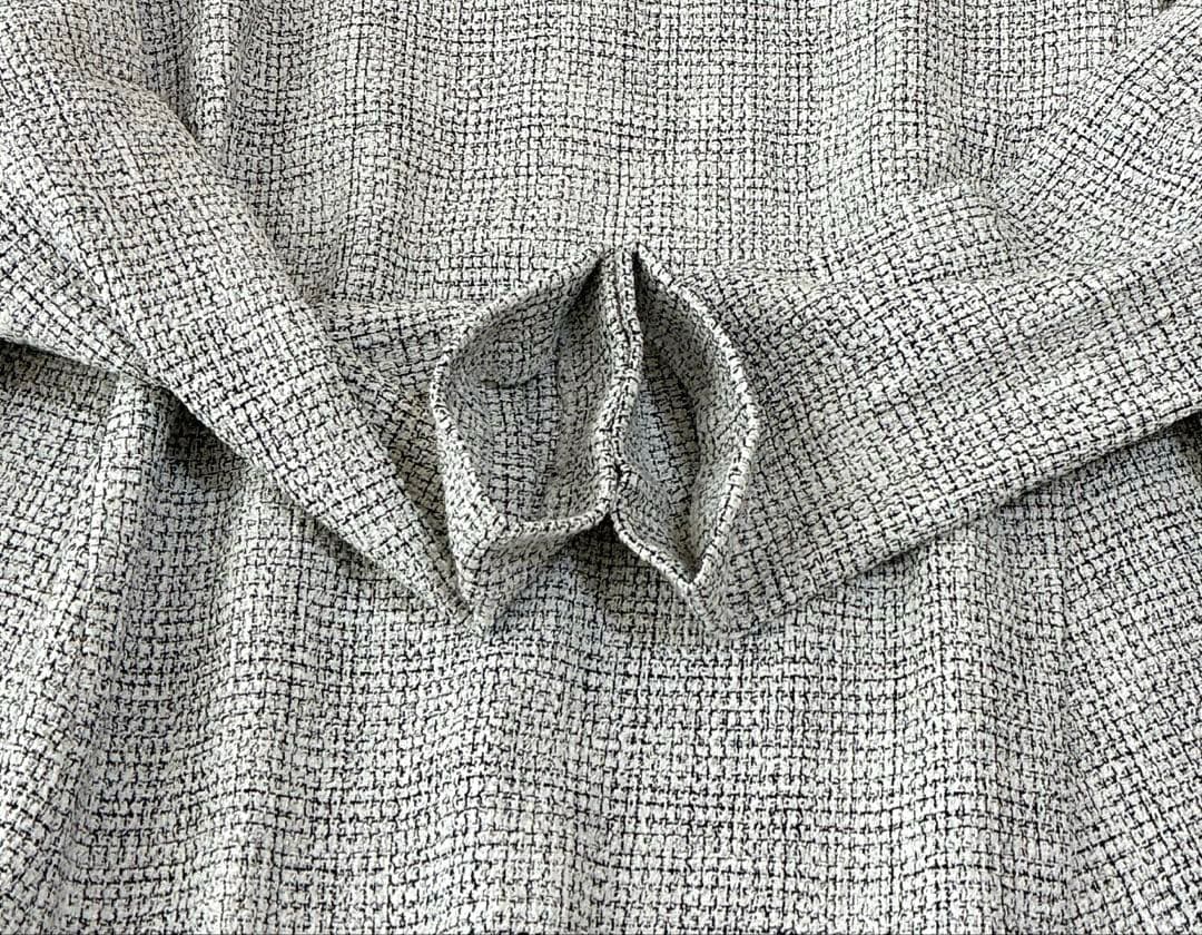 タグ付未使用 ミックスツイード バックペプラムブラウス Aライン