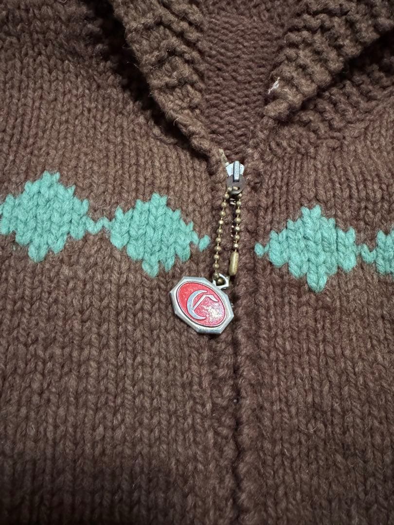 70s 馬柄 カウチンニット ジップアップ セーター ブラウン - メルカリ