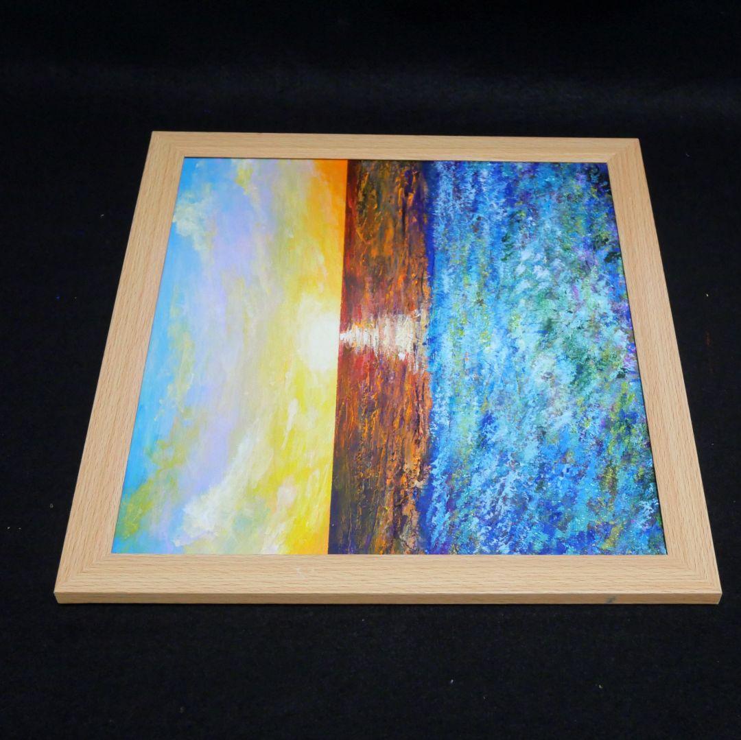 油絵 油彩 油彩画 絵画 絵【朝日に輝く海の青い花】 - メルカリ