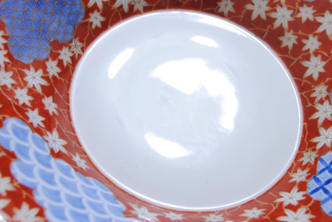 オールド深川 深鉢 紅葉 青海波 七宝文 深川製磁