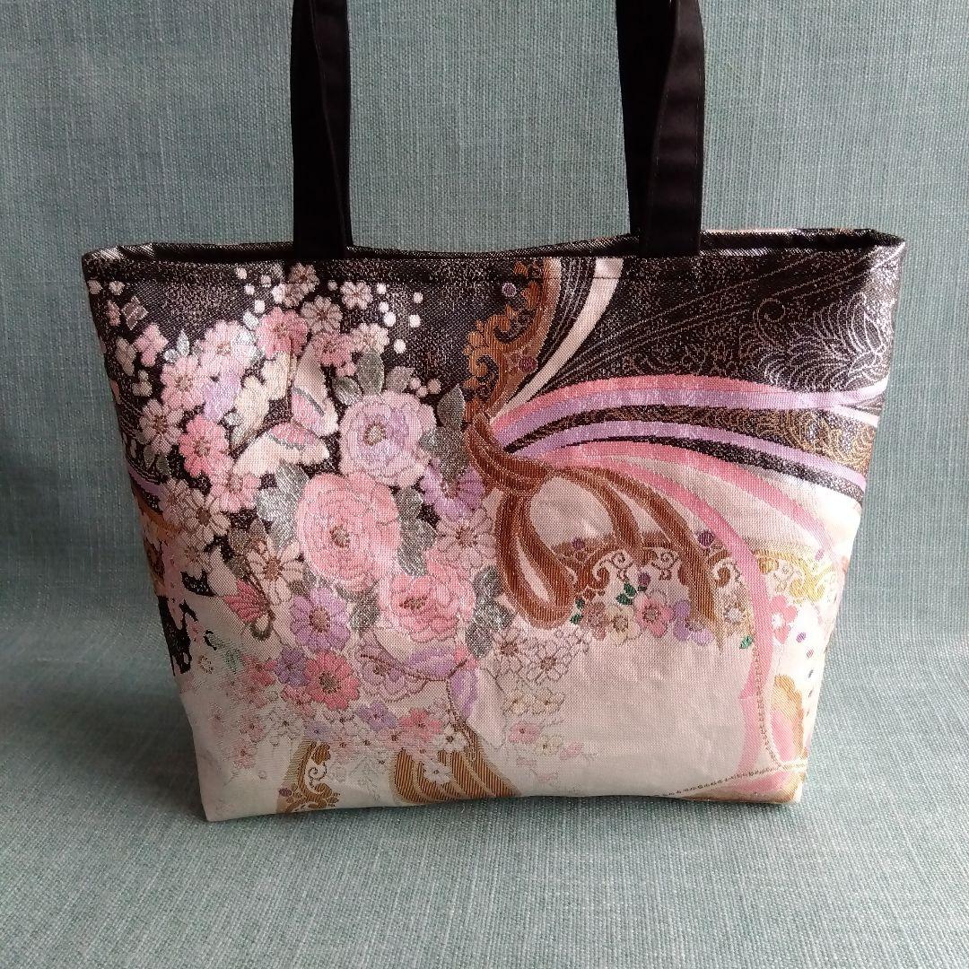 帯リメイクトートバッグ 九百佐賀錦 花蝶文 金銀糸 - メルカリ