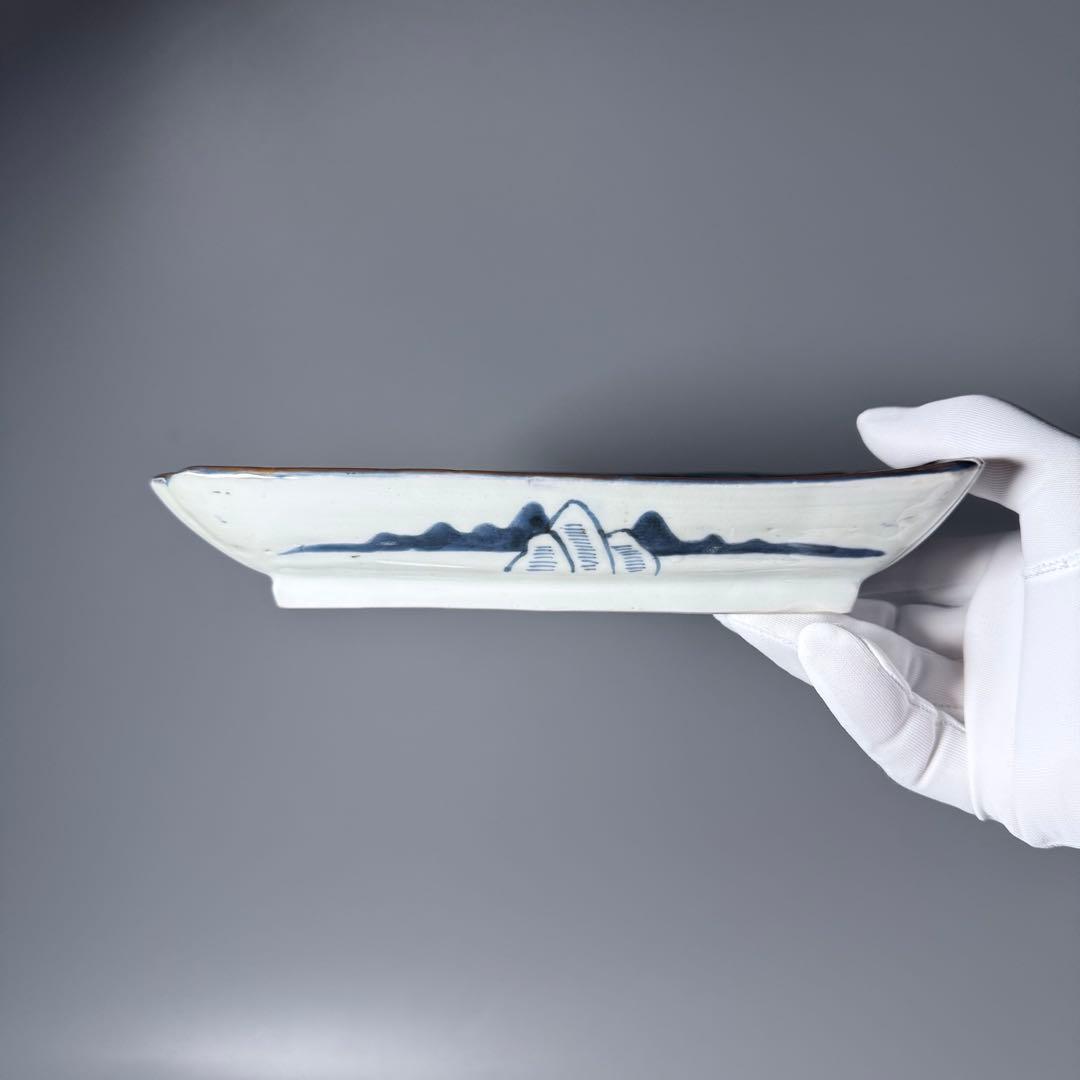 幕末明治期 染錦白鷺文様長皿 五客 古陶を楽しむ アンティーク