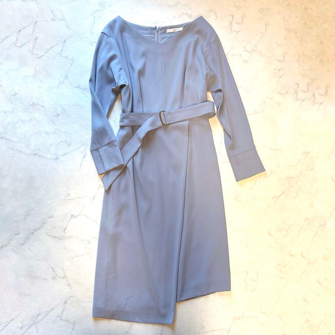 PINKY & DIANNE ダブルクロスアシンメトリーワンピース ライトブルー